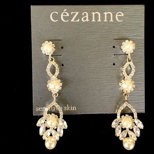 Crystal, silver antique pearl drop earrings $18.00